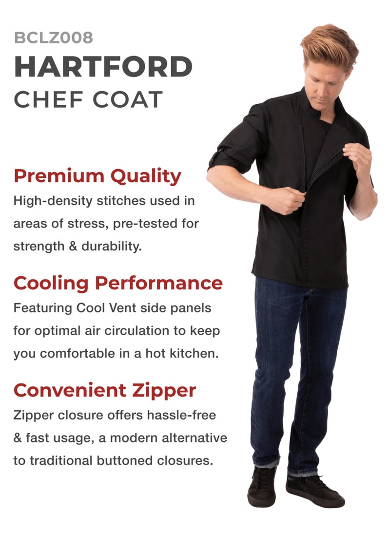 Chef Works Men's Hartford Chef Coat, Black, Large - Image 2